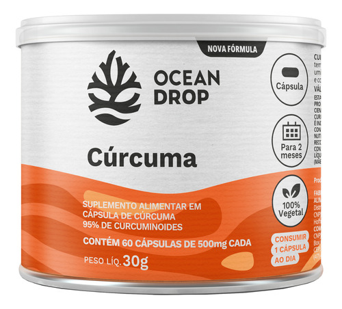 Curcuma 500mg Com Oleo De Linhaça 60 Caps Ocean Drop Lata