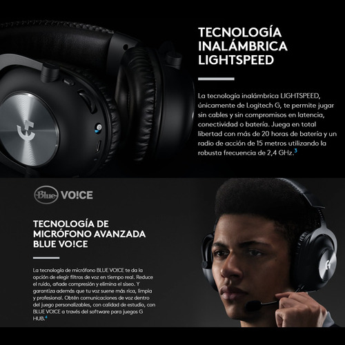Imagen 3 de 10 de Diadema Gamer Profesional Logitech G Pro X Wireless 7.1 Dts