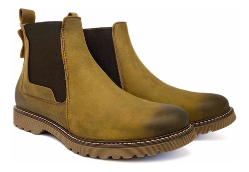 Bota Estilo Chelsea Cuero Vacuno Genuino Acabado Graso