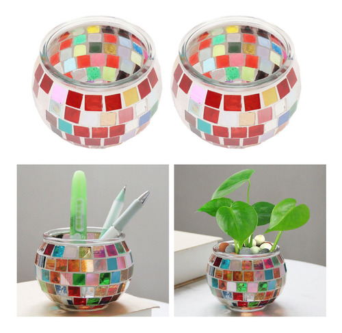Soporte Para Velas De Té De Vidrio Con Forma De Mosaico De 2