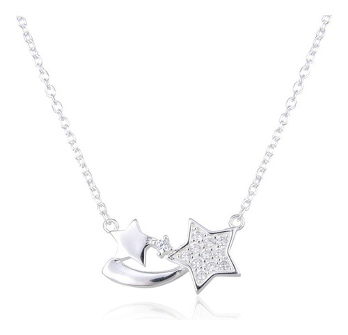 Cadena Dije Estrella Fugaz Plata 925 Zircon Cubic Mujer 