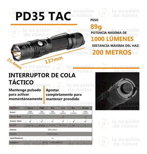 Imagen 2 de 8 de Linterna Fenix Pd35 Led 1000 Lum 200 Metros De Mano Potente