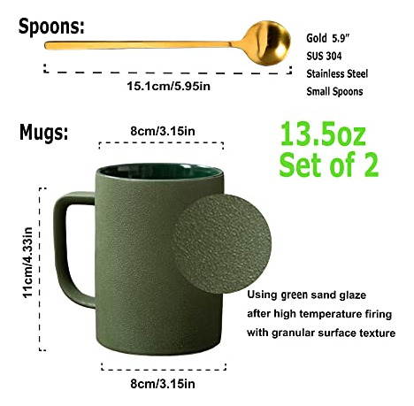 Juego De 2 Tazas De Café Mate Porcelana Con Cucharas, Microo