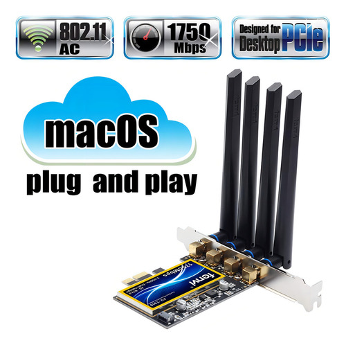 Fenvi T919 Bcm94360cd - Hackintosh Placa De Rede Para Macos - Airport Nativo Bt 4.0 1750 Mbps 5 Ghz/2,4 Ghz