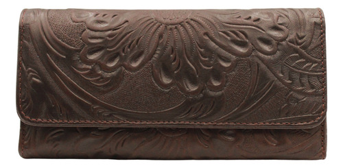 Cartera Mujer Piel Larga Tarjetero Grabado Láser Chocolate