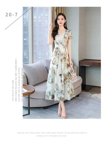 Vestido Midi Floral Com Decote Em V Para Mulheres