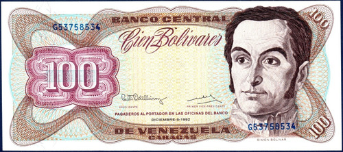 Billete De 100 Bolívares G8 Diciembre 8 1992 Simón Bolívar