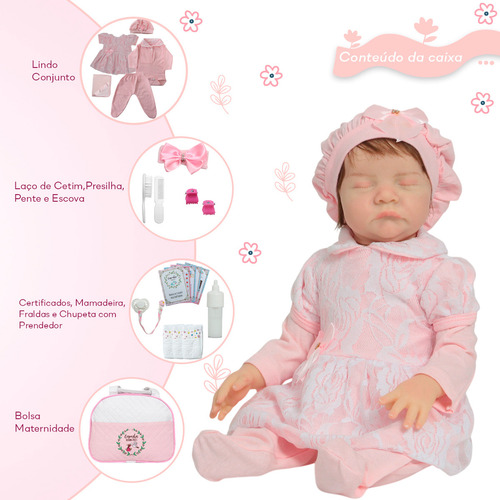 Boneca Reborn Fio A Fio Olhos Fechados Bolsa Acessórios