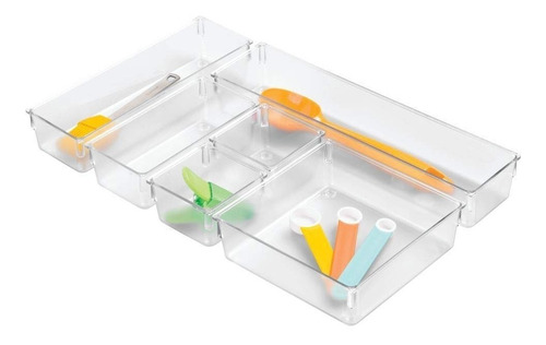 Organizador Juego 6 Cajas Transparente Divisores Interdesign