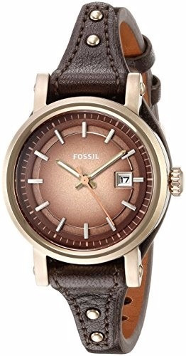 Reloj Fossil Es3910 Mujer Analogico Cuarzo Color de la malla Marrón oscuro Color del bisel Dorado Color del fondo Marrón claro