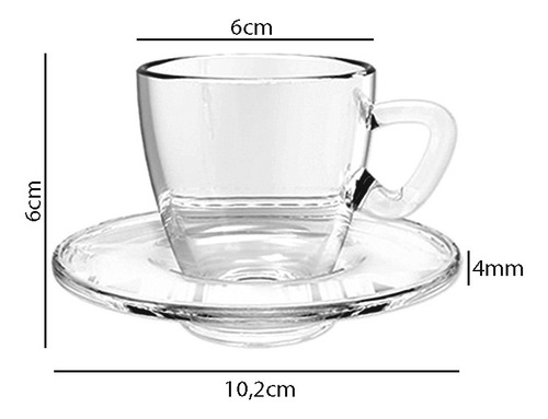 Jogo De Xícaras Pires Vidro 12 Pcs 90ml Café Chá Dolce Gusto