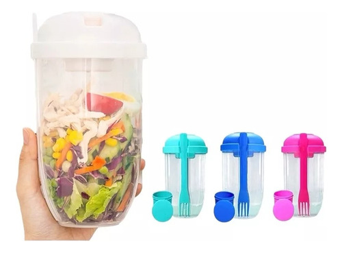 Taper Contenedor Para Ensalada + Salsero + Cubierto 1000ml
