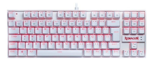 Teclado gamer Kumara Led Vermelho Lunar White Switch Redragon
