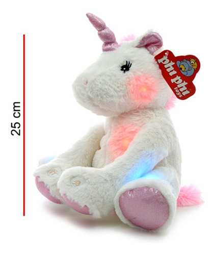 Imagen 2 de 5 de Unicornio Luz Sonido Peluche Sentado Phi Phi Toys La Plata