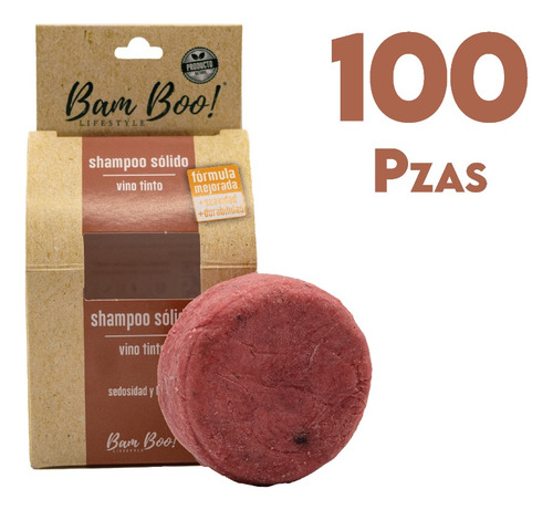 Imagen 1 de 8 de 100 Pack Shampoo Sólido Artesanal Vino Tinto 80 Gr Bam Boo!