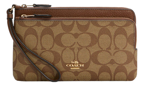 Cartera Coach Mujer Doble Cierre In Signature Canvas Gold