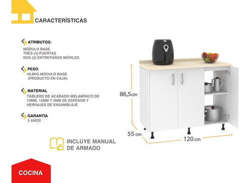 Imagen 6 de 10 de Módulo Base Cocina 1,2 Mts - Casalista® Cocina