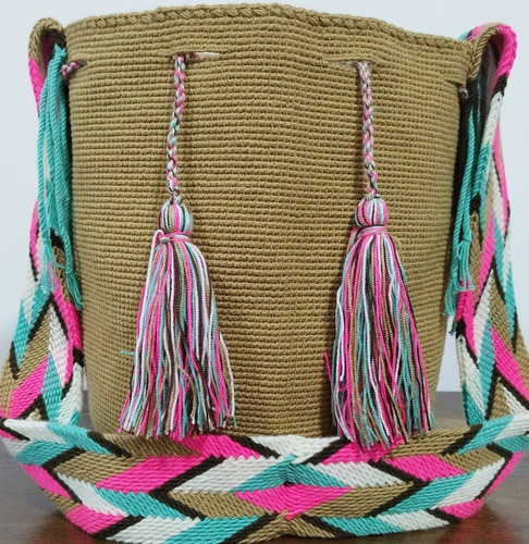 Mochila Wayuu Caqui Grande Original Tejidas A Mano 