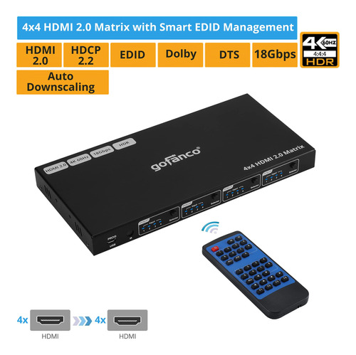 Gofanco Conmutador Matriz Hdmi Hdr Hdcp Reduccion Automatica