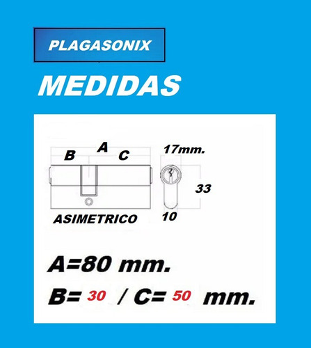 Imagen 2 de 10 de Cilindro Europerfil 80mm Asimetrico 50/30 Leva 5 Llaves Yale