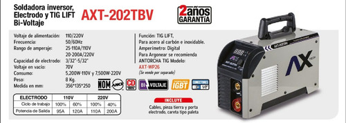 Soldadora Inversora Axt-202tbv Ax Tech