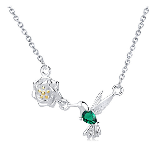 Collar De Colibrí Para Mujer Dije Chapado En Plata Ley 925 Verde Turquesa Cadena Regalo Elegante Dama Novia Esposa Amiga Hermana