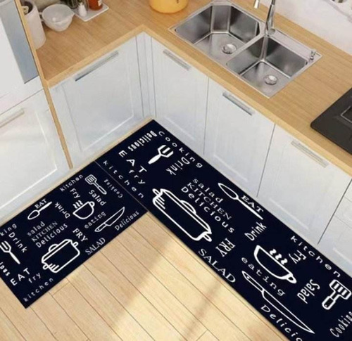 Set  Para Cocina De Dos Alfombra Piso Baño Antideslizante Mp