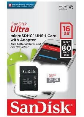 Cartao De Memoria Microsd 16gb Classe 10 C/ 1 Adapt Sandisk