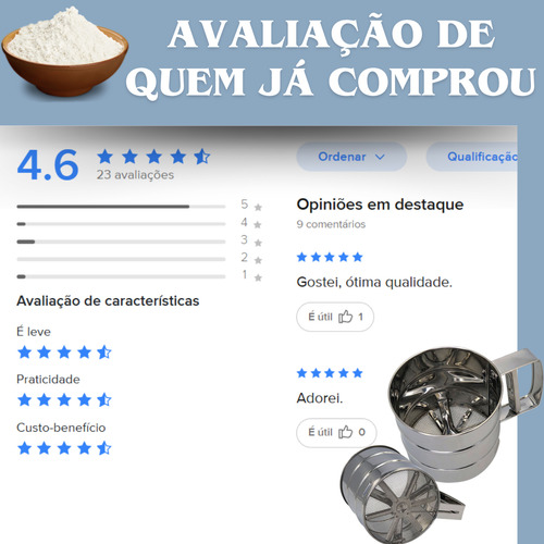 Polvilhador Caneca Peneira Inox Com Gatilho Açúcar Farinha