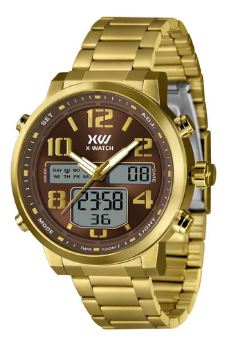 Relógio X-watch Masculino Xmgsa011 N2kx Dourado Anadigi