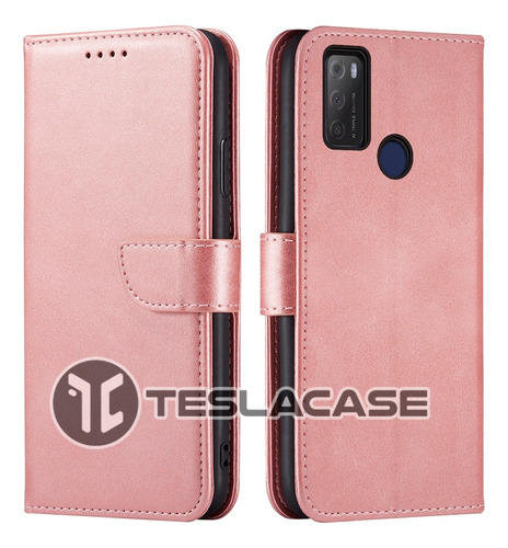 Carcasa Para Tcl 20e Flipcover Rosado + Vidrio De Regalo