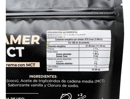 Imagen 3 de 5 de Creamer & Mct (sustituto De Crema Con Mct) 150 G Greenside