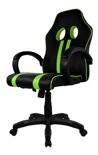 Silla Gamer Oficina Ergonómica Negro Con Verde Mundo In Material del tapizado Cuero sintético