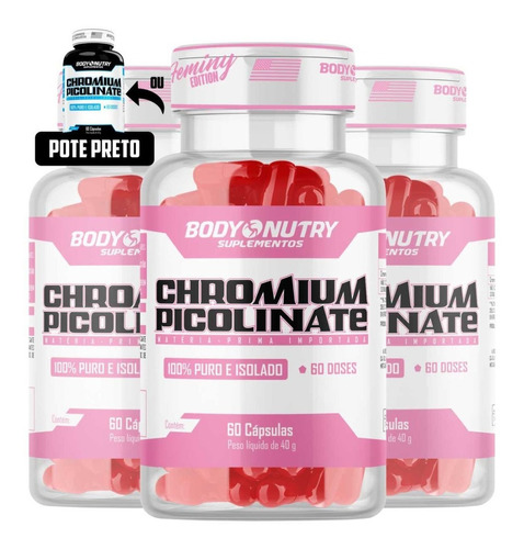 Super Combo 3x Chromium Picolinate 180 Caps / Doses Sabor Rosa