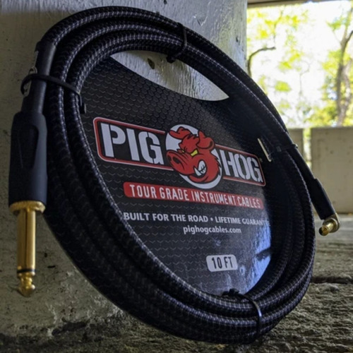 Cable de instrumento tejido negro Pig Hog, 3 metros, conector L