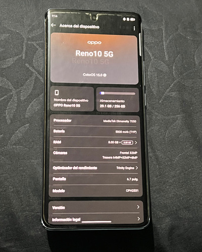 Oppo Reno10 256 Gb Azul Glaciar 8 Gb Ram Azul Claro (Usado)