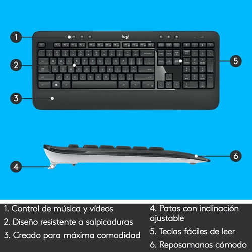 Kit Teclado Y Mouse Logitech Mk540 Grafito Color del mouse Negro Color del teclado Negro