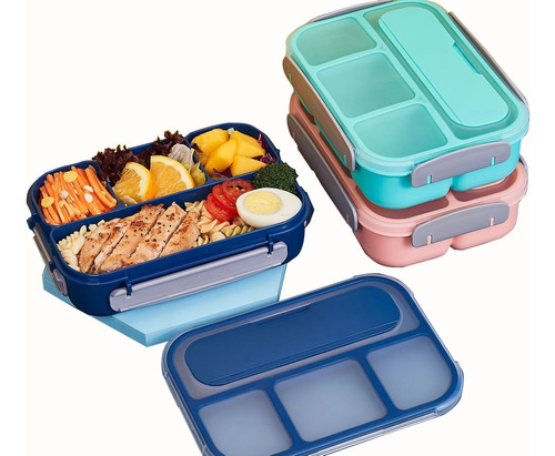 Box Lunch Toper Hermetico Cuchara Compartimentos Contenedor Color Azul