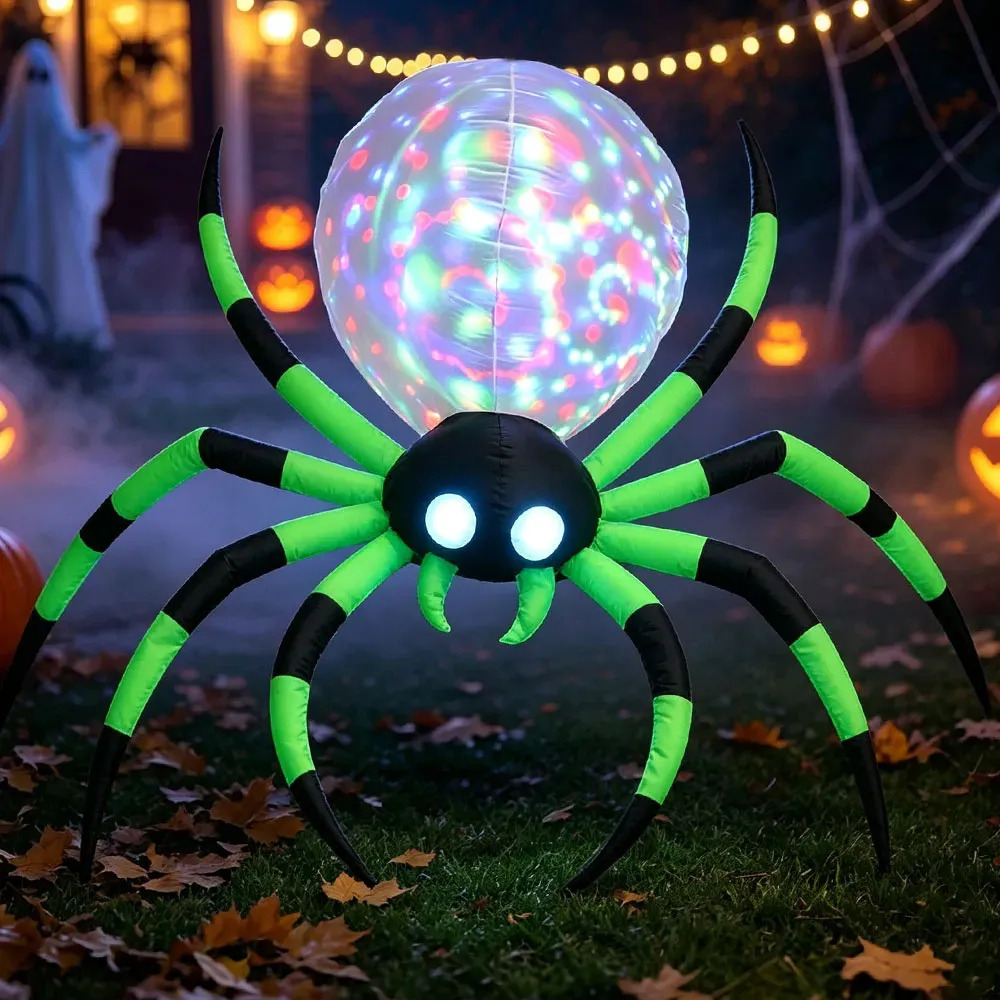 Inflable Araña de Halloween con luces LED Fiesta y terraza de 1,5 m Decoración Con Ojos Led Y Abdomen Luminoso