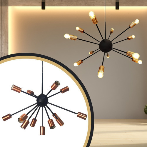 Lustre Pendente Moderno Sputnik Preto Com Cobre -13 Lâmpadas 110V/220V (Bivolt)