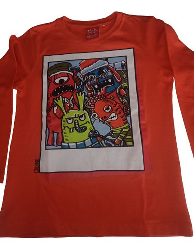 Remera Grisino, Manga Larga, Talle 5-6 Años, Naranja