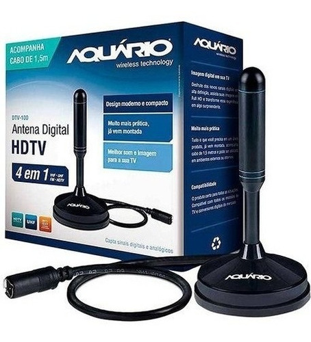 Antena Digital Dtv100 4 Em 1 Fm Hdtv Vhf Uhf Dtv-100 Aquario