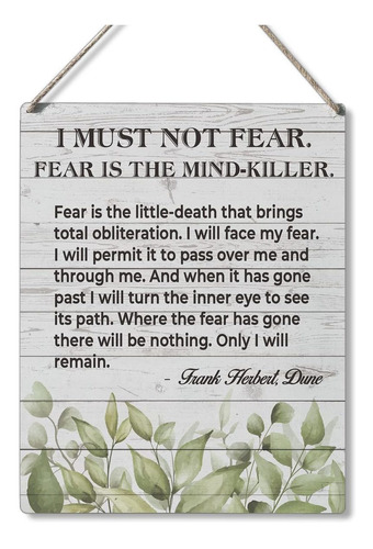 Cartel Colgante Madera Texto Ingl «i Must Not Fear Is The 10