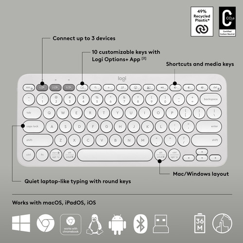 Logitech Pebble 2 Combo, Teclado E Mouse Sem Fio, Silencioso