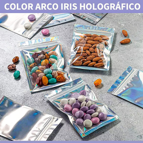 Svuanny Bolsa Plástico Tornasol Holográfica 100 Pzas Resellable 10.5x15 Cm