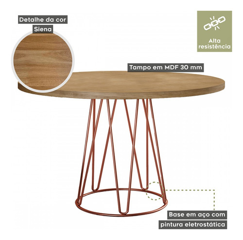 Mesa De Jantar 4 Lugares Dubai Linho Cinza Claro/cobre/siena