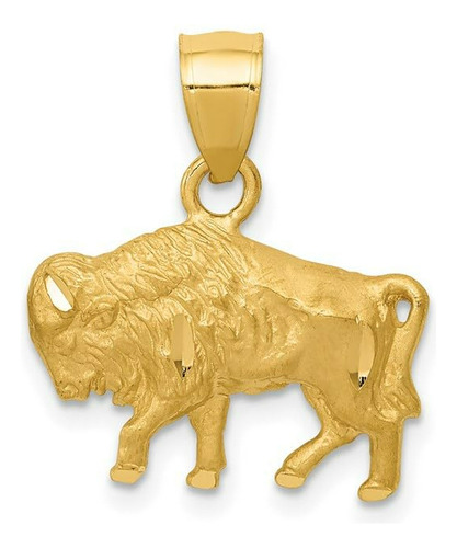 Colgante De Búfalo De Oro Amarillo 14k Con Corte De Diamante