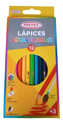 Lápices Acuarelables 12 Colores  Largos  +  Pincel . Artel