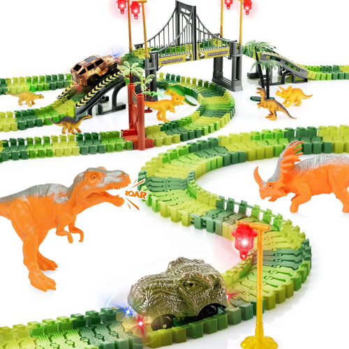 Juguetes De Pista De Dinosaurios Con 231 Pistas Flexibles, 1