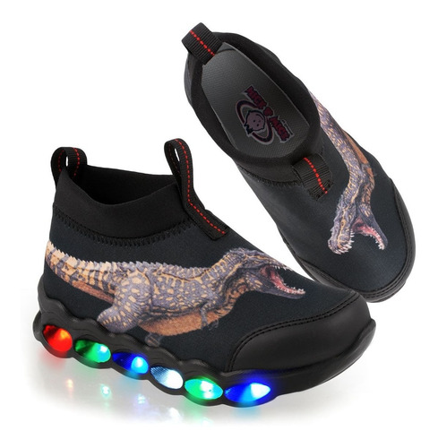 Tenis Con Luces Niño Marca Nick & Wick Mod. 4363 Dinosaurio